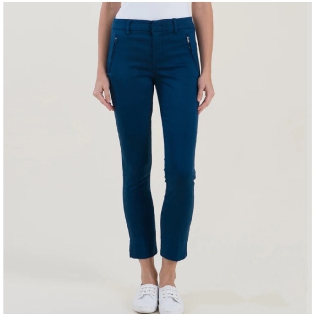 Level 99 Pant Womens Blue Double Welt Zip Trouser Stretch Crop Size 25P